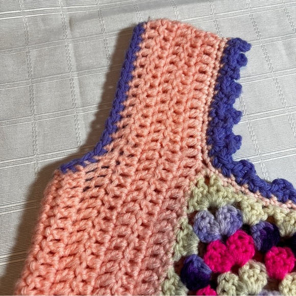 Vintage 1970's Handmade Crochet Pink and Purple Tank Top Granny Square Retro - Picture 7 of 10